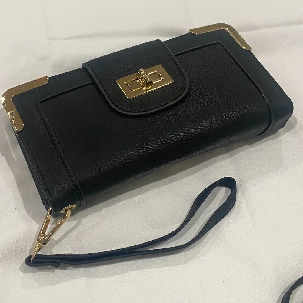 Bottari USA Crossbody Wallet Purse Turnlock Gold Hardware Black OS - Picture 2 of 11